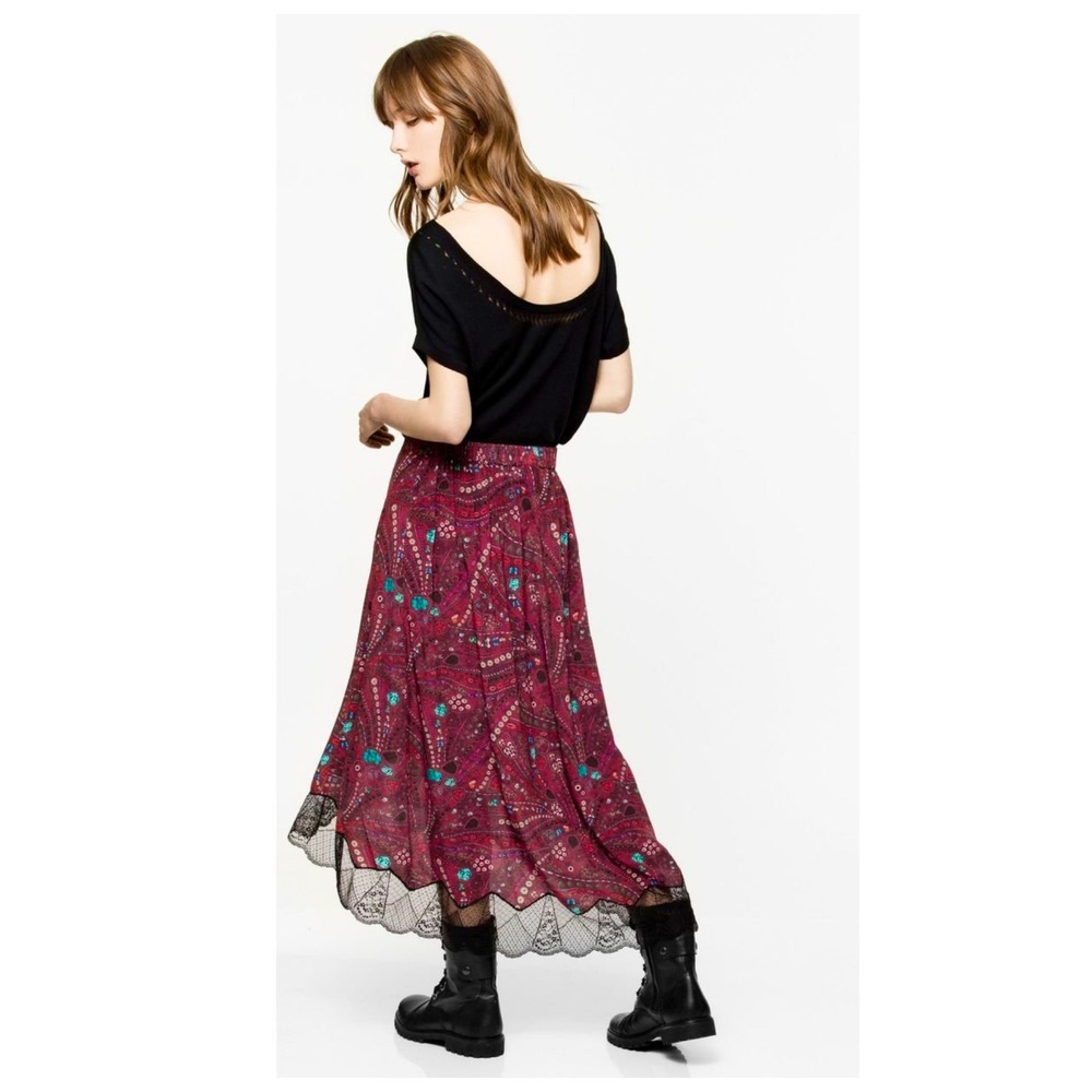 NEW ZADIG & VOLTAIRE Joslin‎ Psyche high low lace Skirt In Red Size 36